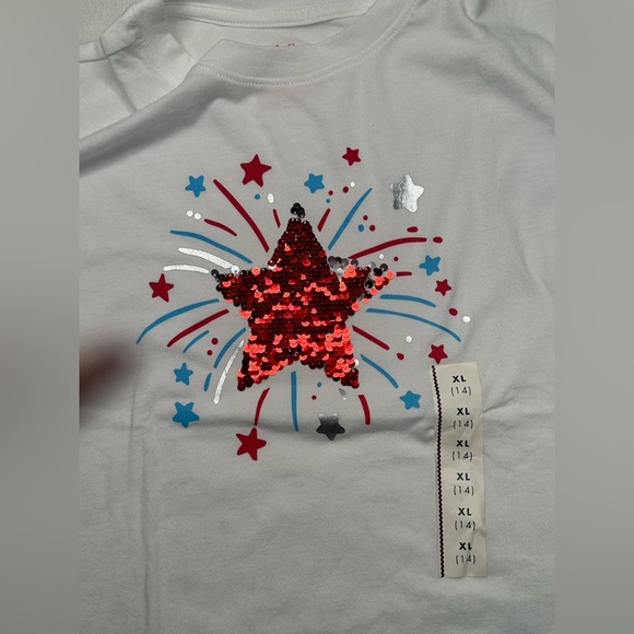 Cat and Jack Girls Size XS (14) Sequin Shirt 4th of July Stars Red Blue White - Picture 3 of 6